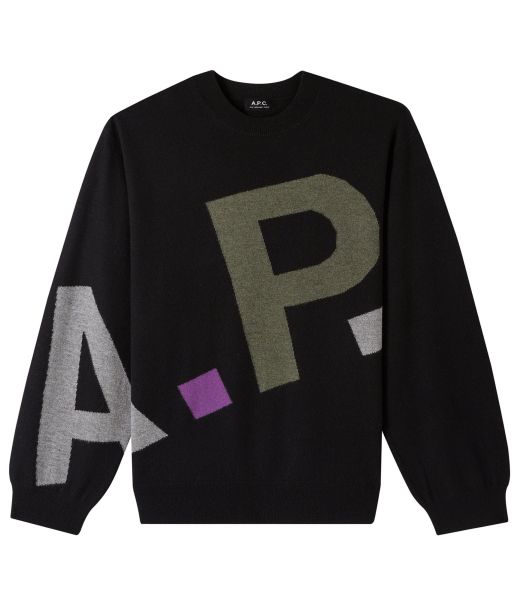 Men A.p.c. Logo All Over Sweater H Trending Lzz - Black|Jaa - Khaki Knitwear, Cardigans