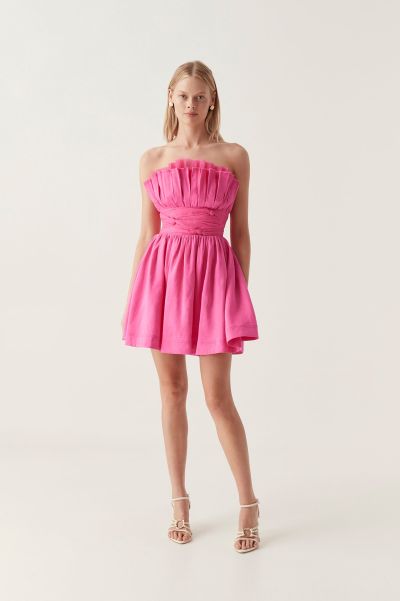 Brilliant Pink Whisper Layered Mini Dress Aje Dresses Women
