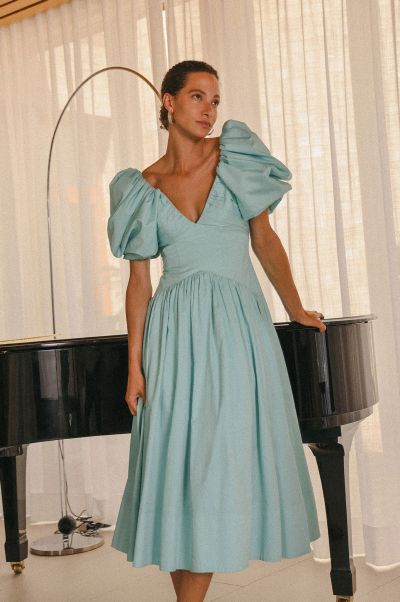 Gabrielle Plunge Midi Dress Women Aje Spearmint Blue Dresses