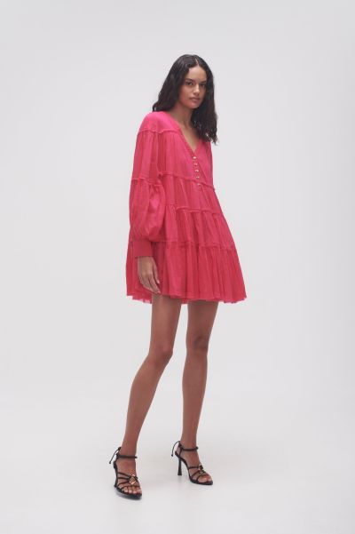 Hot Pink Aje Women Sally Tiered Plunge Mini Dress Dresses