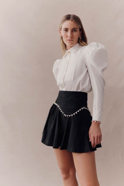Party Dressing Women Black Florence Pearl Trim Mini Skirt Aje