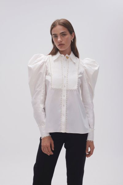 Women Aje Ivory Florence Pearl Trim Blouse Gifts For Her